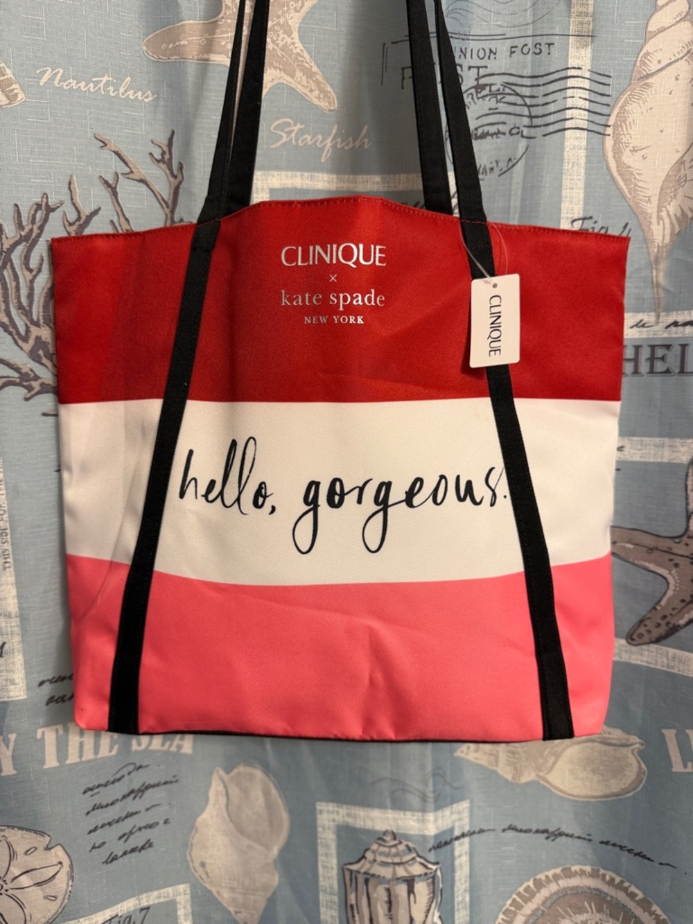 Striped 'Hello, Gorgeous' Red, White & Pink Tote Bag